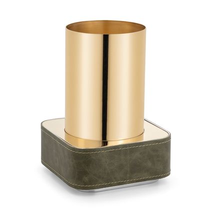 Base com Couro Verde e Vaso Alto Fragmentos Gold24K