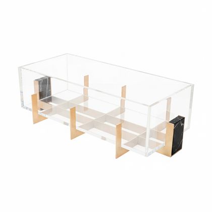 Vaso Float Retangular Gold24K em Acrílico com Mármore Preto